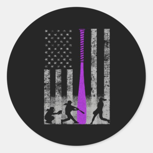 Softball Flag Purple Softball Bat Classic Round Sticker