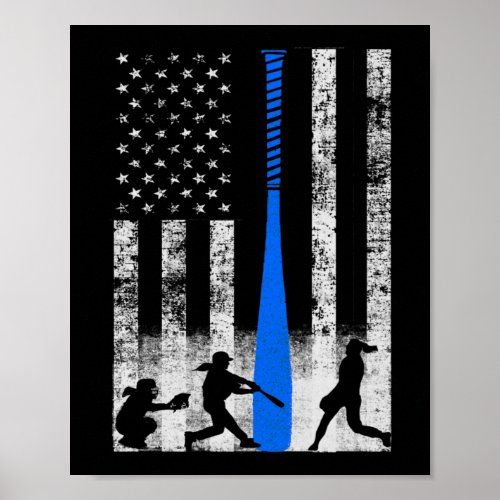 Softball Flag With Softball Players and Blue Bat Poster