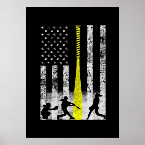 Softball Flag With Softball Players Poster