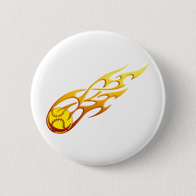 Softball Flame Pinback Button (Front)