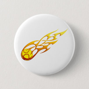 Softball Flame Pinback Button