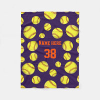 Softball Fleece Throw Blankets, Your COLORS, TEXT