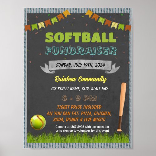 Softball Fundraiser event template Poster