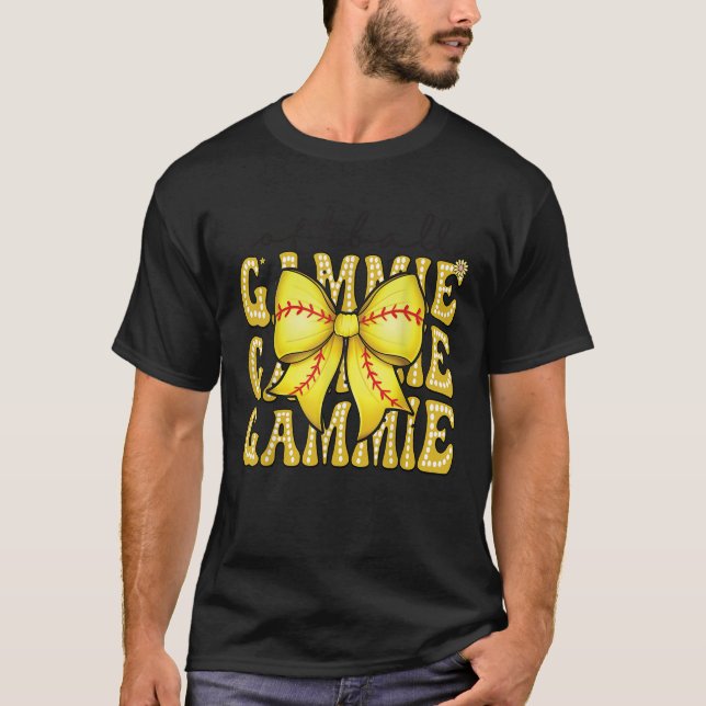 Softball Gammie Retro Softball Coquette Bow Groovy T-Shirt (Front)