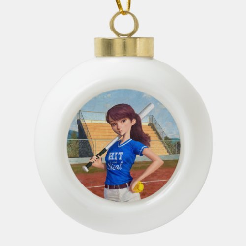Softball Girl Ceramic Ball Christmas Ornament