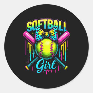 Softball Girl Drip Funny Softball Player Classic Round Sticker