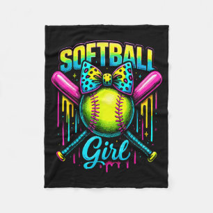 Softball Girl Drip Funny Softball Player Fleece Blanket