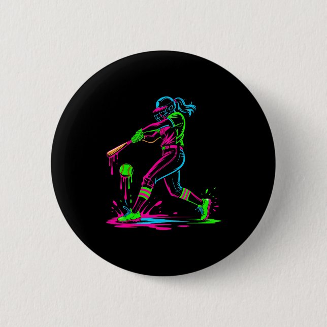 Softball girl ice cream softball drip  button (Front)