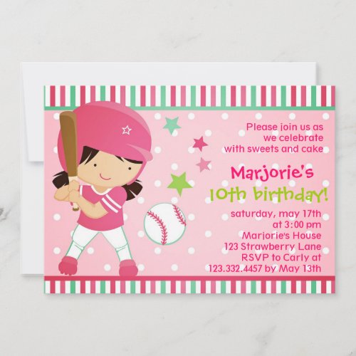 Softball Girl Pink Birthday Party Invitation