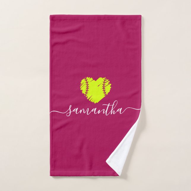 Softball Girls Magenta Pink Personalized  Hand Towel (Hand Towel)