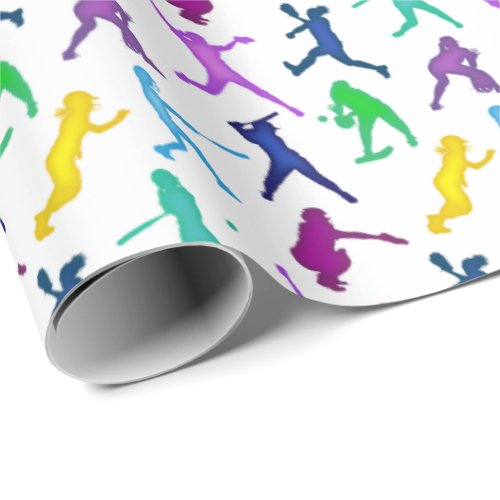 Softball Girls Multi Color Wrapping Paper