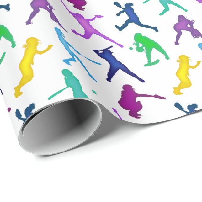 Softball Girls Multi Color Wrapping Paper (Roll Corner)