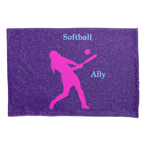 Softball Girls Purple Sparkle Pillowcase