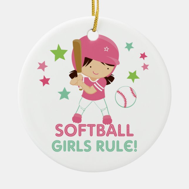Softball Girls Rule Personalized with Photo Ceramic Ornament (Front)