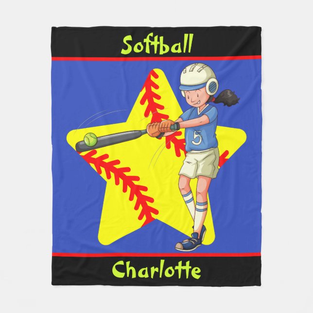  Softball Girls Star Batter Swing Personalized     Fleece Blanket (Front)