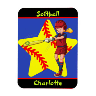 Softball Girls Star Batter Swing Personalized Magnet
