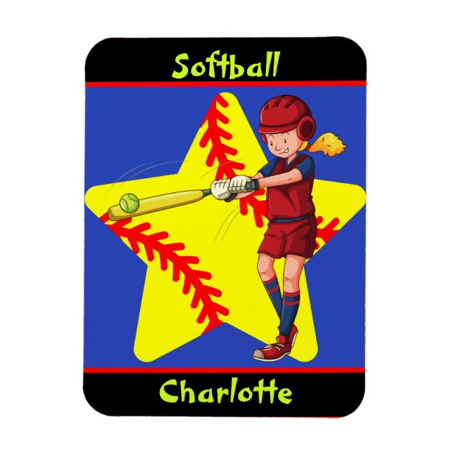  Softball Girls Star Batter Swing Personalized    Magnet (Vertical)