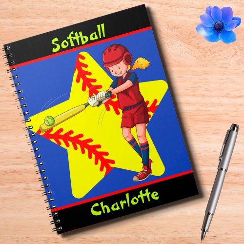  Softball Girls Star Batter Swing Personalized    Notebook