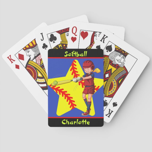  Softball Girls Star Batter Swing Personalized   Poker Cards (Back)