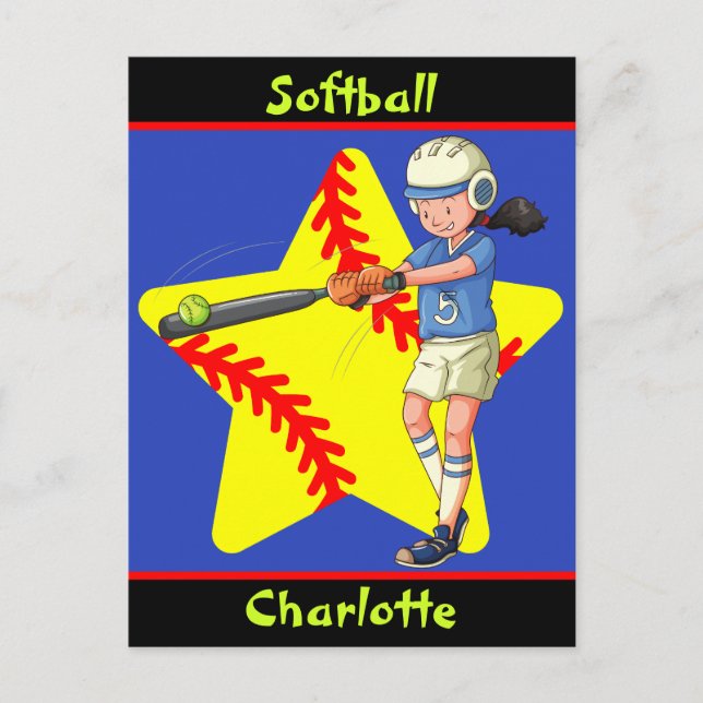  Softball Girls Star Batter Swing Personalized     Postcard (Front)