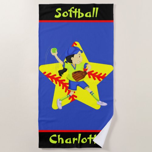  Softball Girls Star Pitcher Personalized  Beach Towel