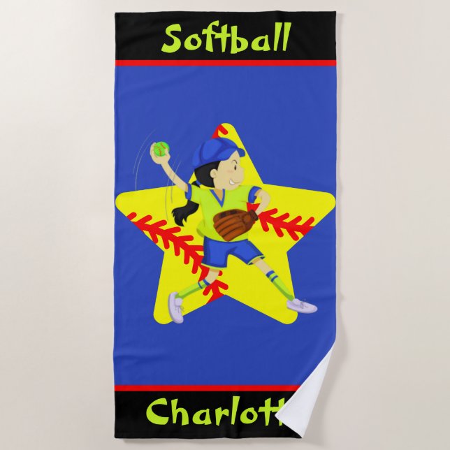  Softball Girls Star Pitcher Personalized  Beach Towel (Front)