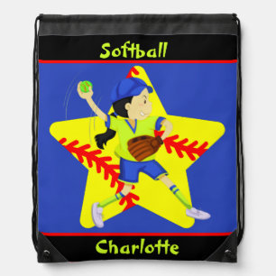 Softball Girls Star Pitcher Personalized Drawstring Bag