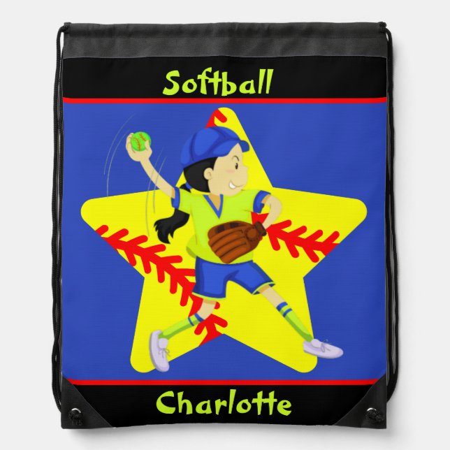  Softball Girls Star Pitcher Personalized     Drawstring Bag (Front)