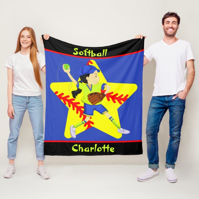  Softball Girls Star Pitcher Personalized    Fleece Blanket (In Situ)