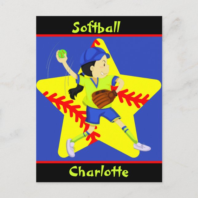  Softball Girls Star Pitcher Personalized    Postcard (Front)