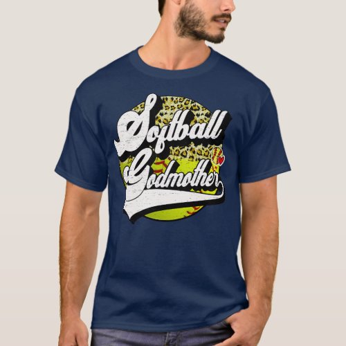 Softball Godmother Vintage Leopard Softball Family T_Shirt