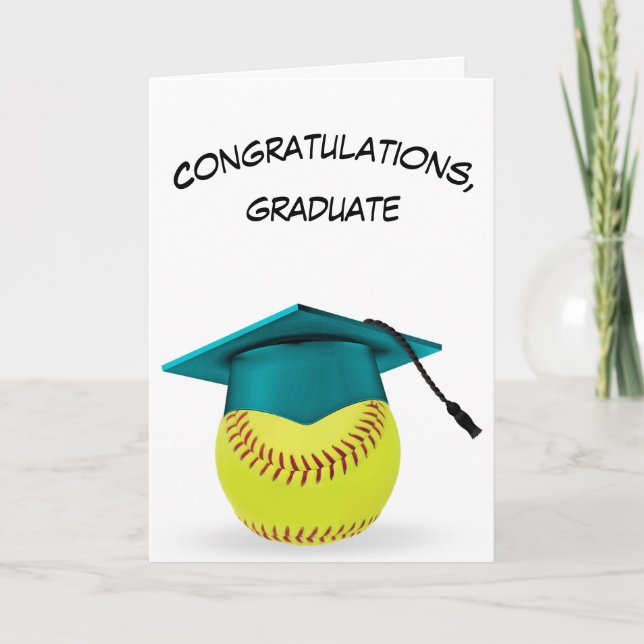 Softball Graduation With Teal Cap Card (Front)