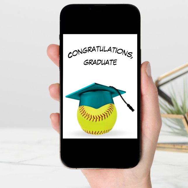 Softball Graduation With Teal Cap Card (Front Digital)