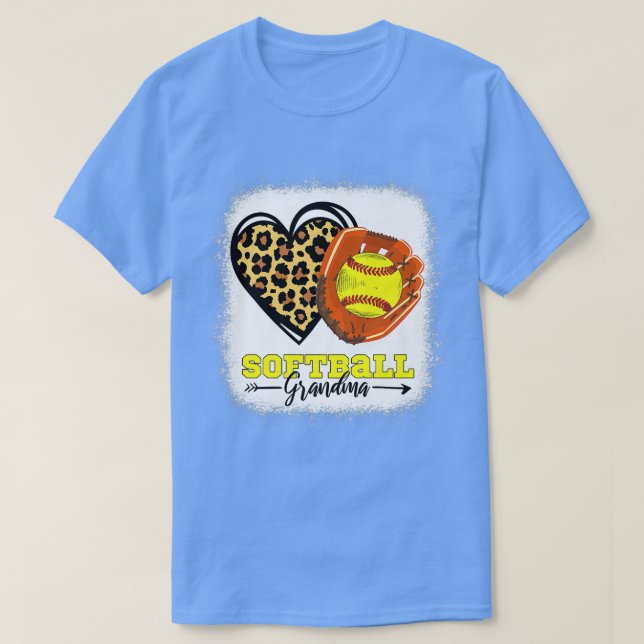 Softball Grandma Bleached Leopard Heart Glove Soft T-Shirt (Design Front)