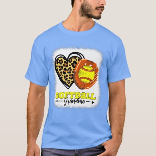 Softball Grandma Bleached Leopard Heart Glove Soft T_Shirt