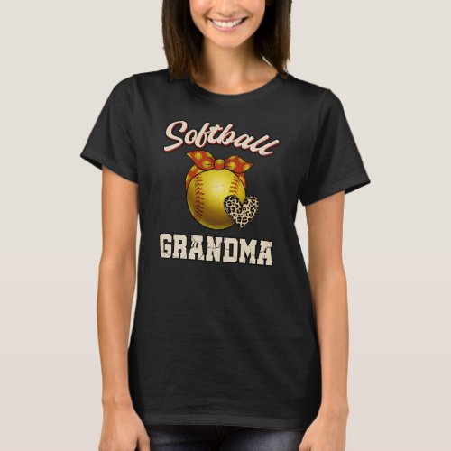 Softball Grandma Leopard Heart Softball Player T_Shirt