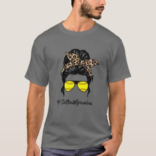 Softball Grandma Messy Hair Bun Leopard Women Moth T-Shirt