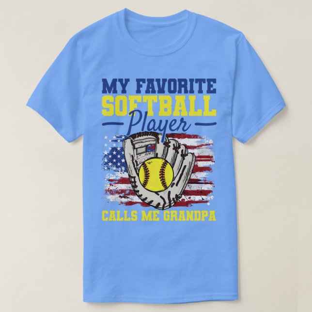 Softball Grandpa American Flag T-Shirt (Design Front)