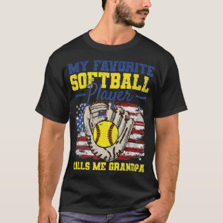 Softball Grandpa American Flag Vintage T-Shirt