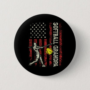 Softball Grandpa Us Flag Gifts Dad Men Patriotic F Button
