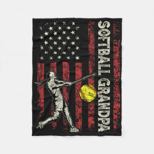 Softball Grandpa Us Flag Gifts Dad Men Patriotic F Fleece Blanket