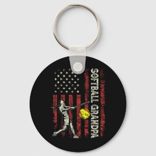 Softball Grandpa Us Flag Gifts Dad Men Patriotic F Keychain