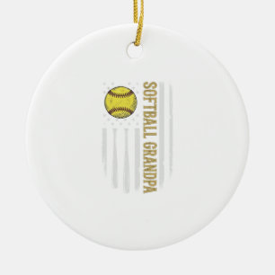 Softball Grandpa Vintage Flag Vector Design_1 Ceramic Ornament