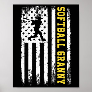 Softball Granny Vintage Usa American Flag  Poster