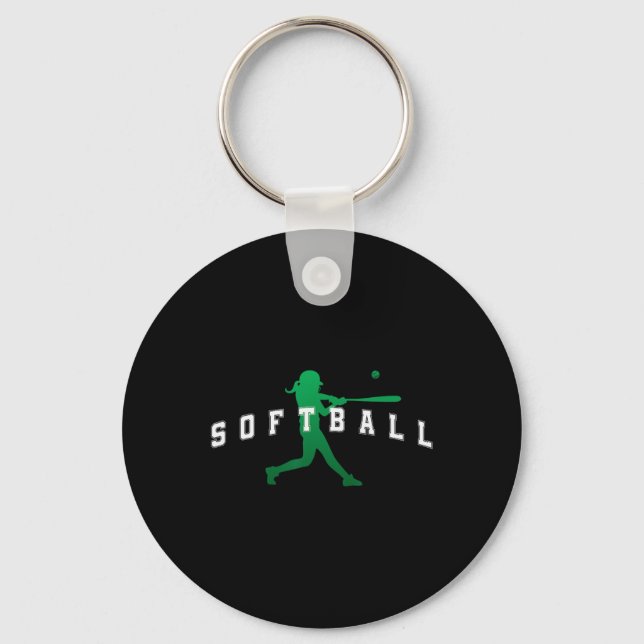 Softball Green Team Player Varsity Text  Keychain (Front)