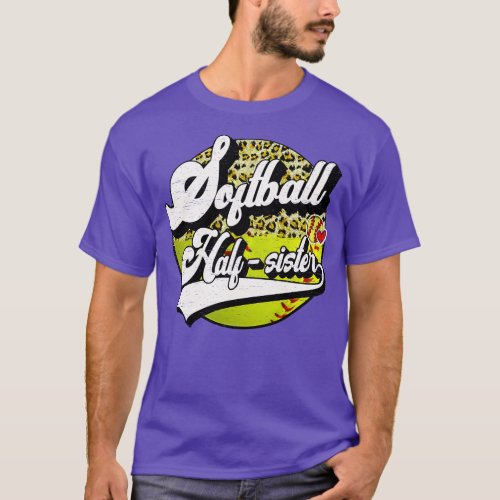 Softball Half Sister Vintage Leopard Softball Fami T_Shirt