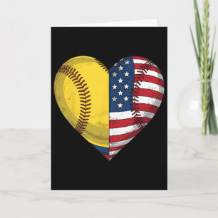 Softball Heart American Flag 4th Of July For Women Card