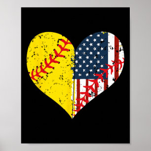 Softball Heart American Flag 4th Of July Gift Poster