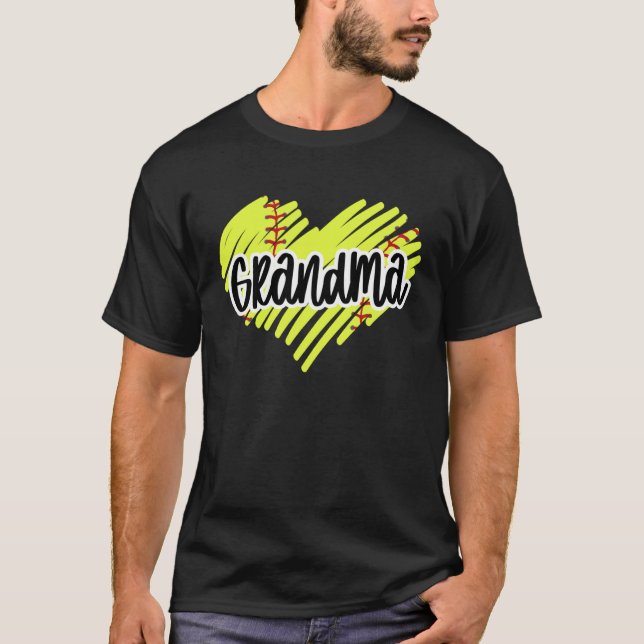 Softball Heart Ball Grandma Graphic Softball T-Shirt (Front)