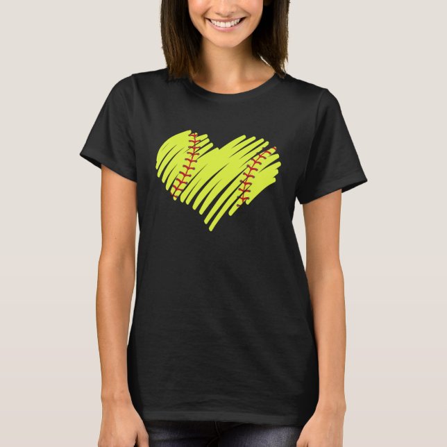 Softball Heart Ball Mom Dad Men Women Baseball T-Shirt (Front)